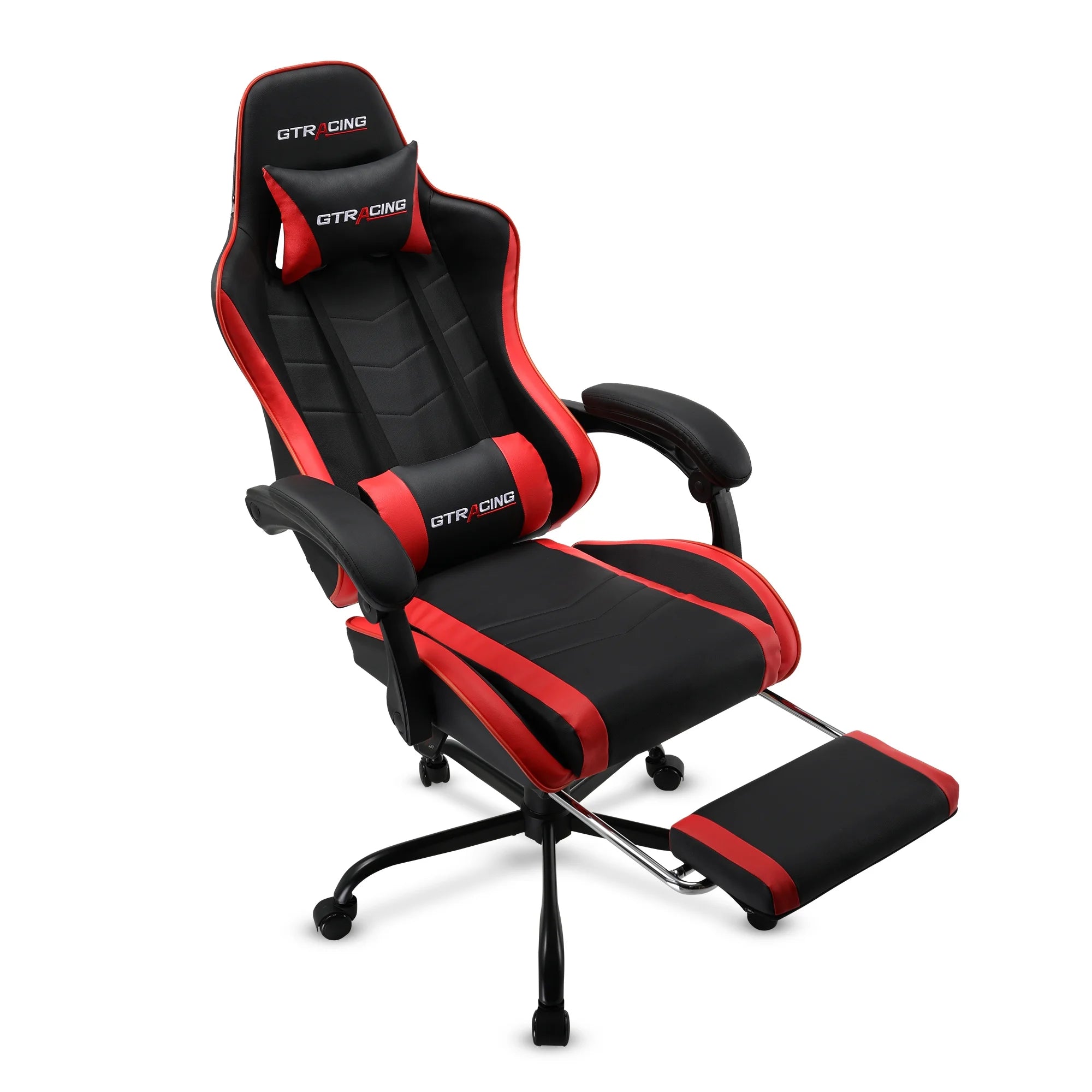 Ergonomic GTWD-200 Gaming and Office Chair with Adjustable Pillows and Footrest, Red