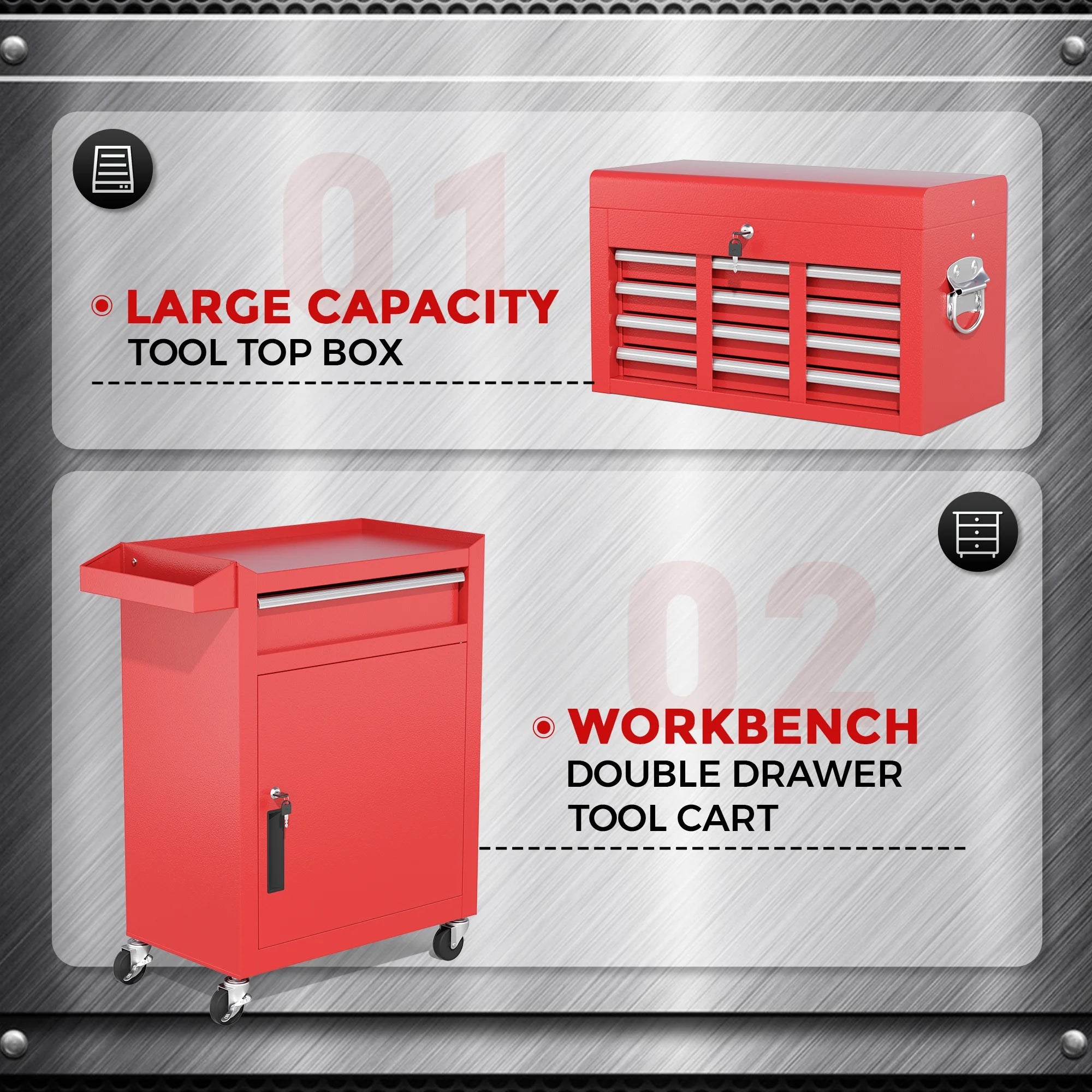 5-Drawer Rolling Tool Chest, Storage Cabinet with Detachable Top Tool Box, Tool Chest with Universal Lockable Wheels, Metal Tool Cart For, Workshop, Barbershop（Red）