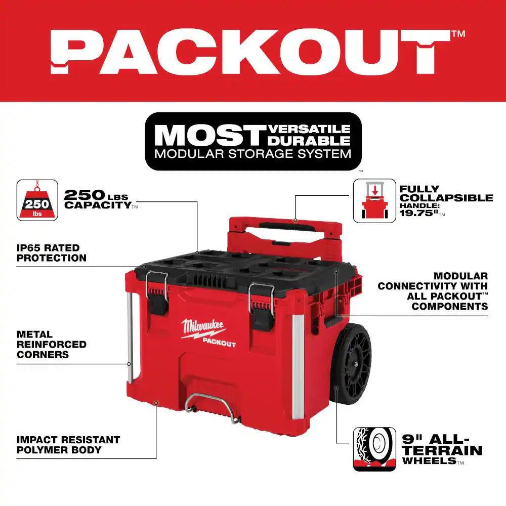 PACKOUT 22 In. Rolling Modular Tool Box LP Handle,22 In. Large Tool Box,18.6 In. Tool Storage Crate Bin