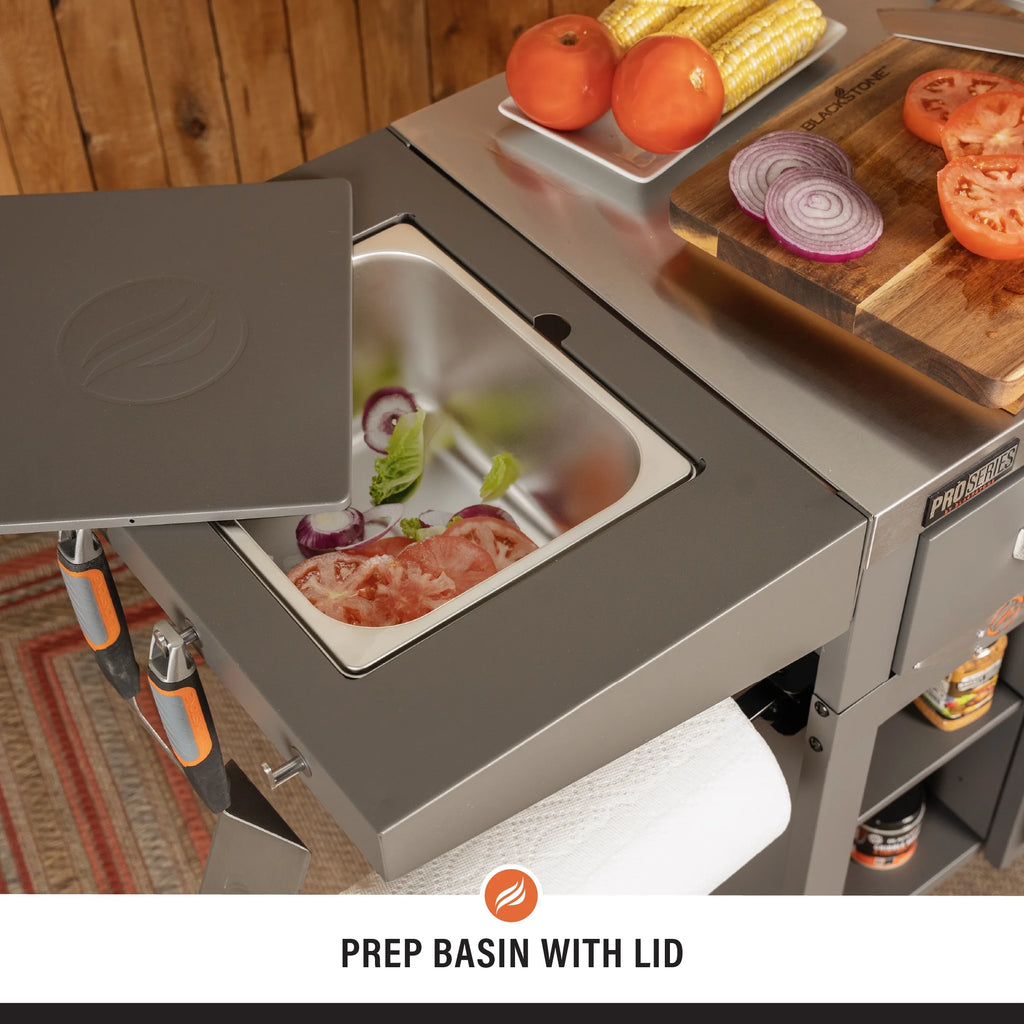 Proseries 28" Serve and Store Prep Grill Cart with Cabinet in Black