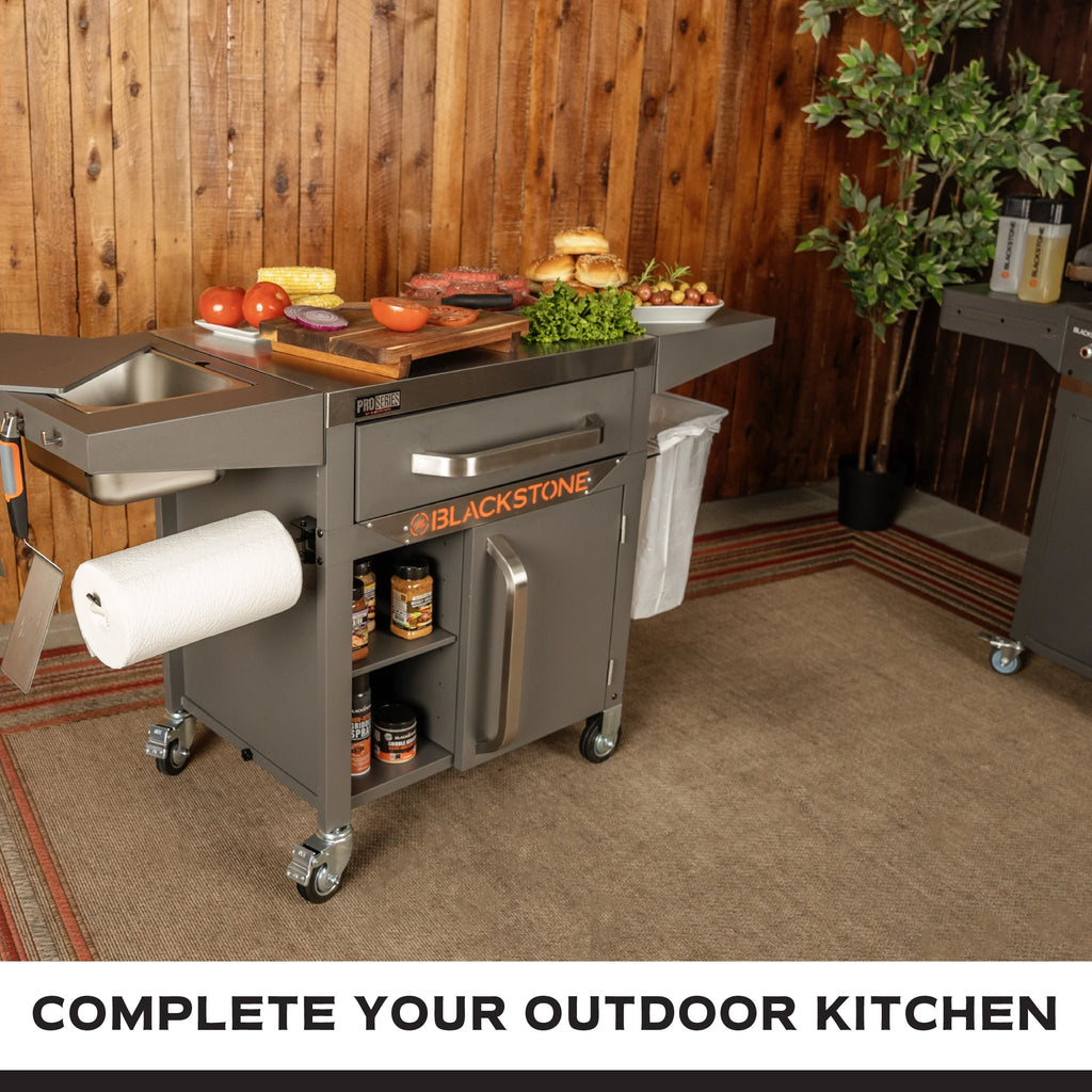 Proseries 28" Serve and Store Prep Grill Cart with Cabinet in Black