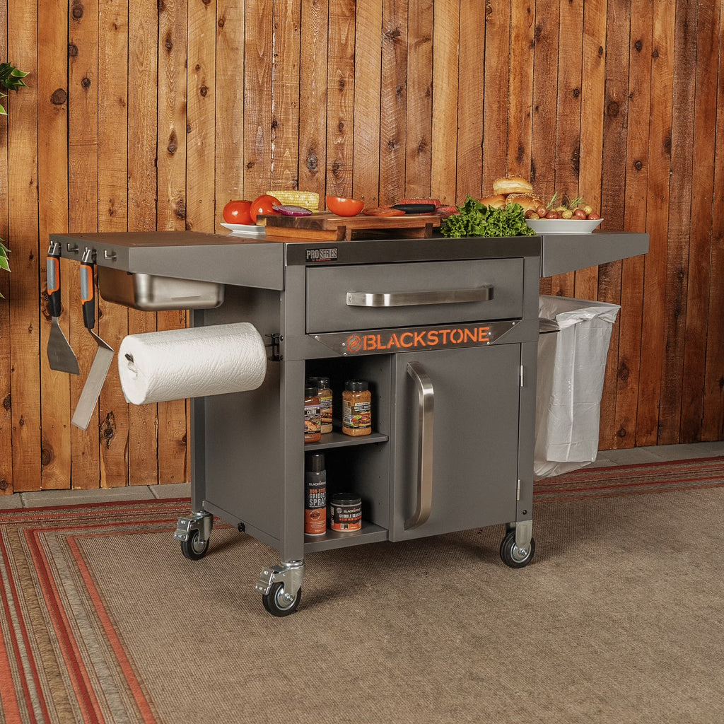Proseries 28" Serve and Store Prep Grill Cart with Cabinet in Black