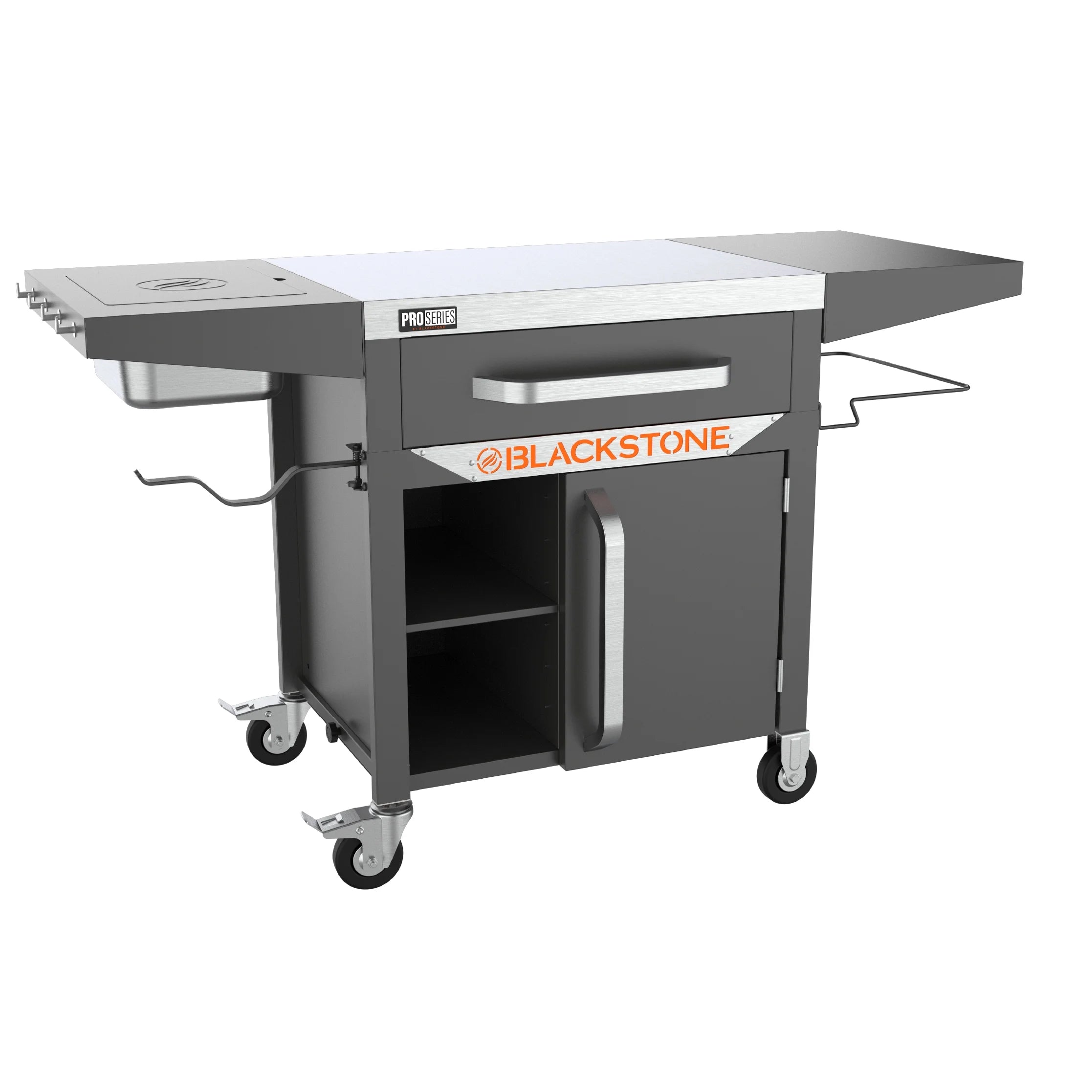 Proseries 28" Serve and Store Prep Grill Cart with Cabinet in Black