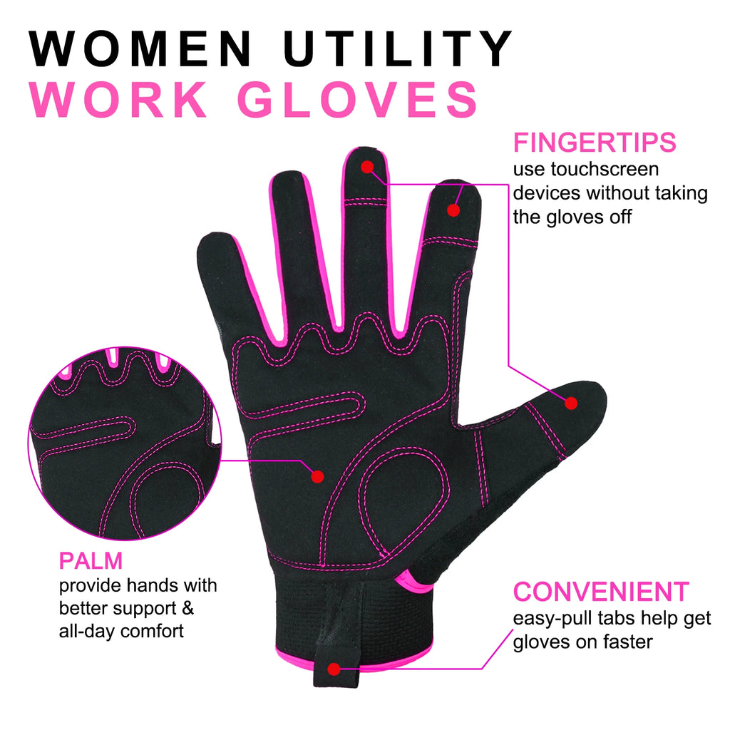 Utility Work Gloves Women, Flexible Breathable Yard Work Gloves, Thin Mechanic Working Gloves Touch Screen