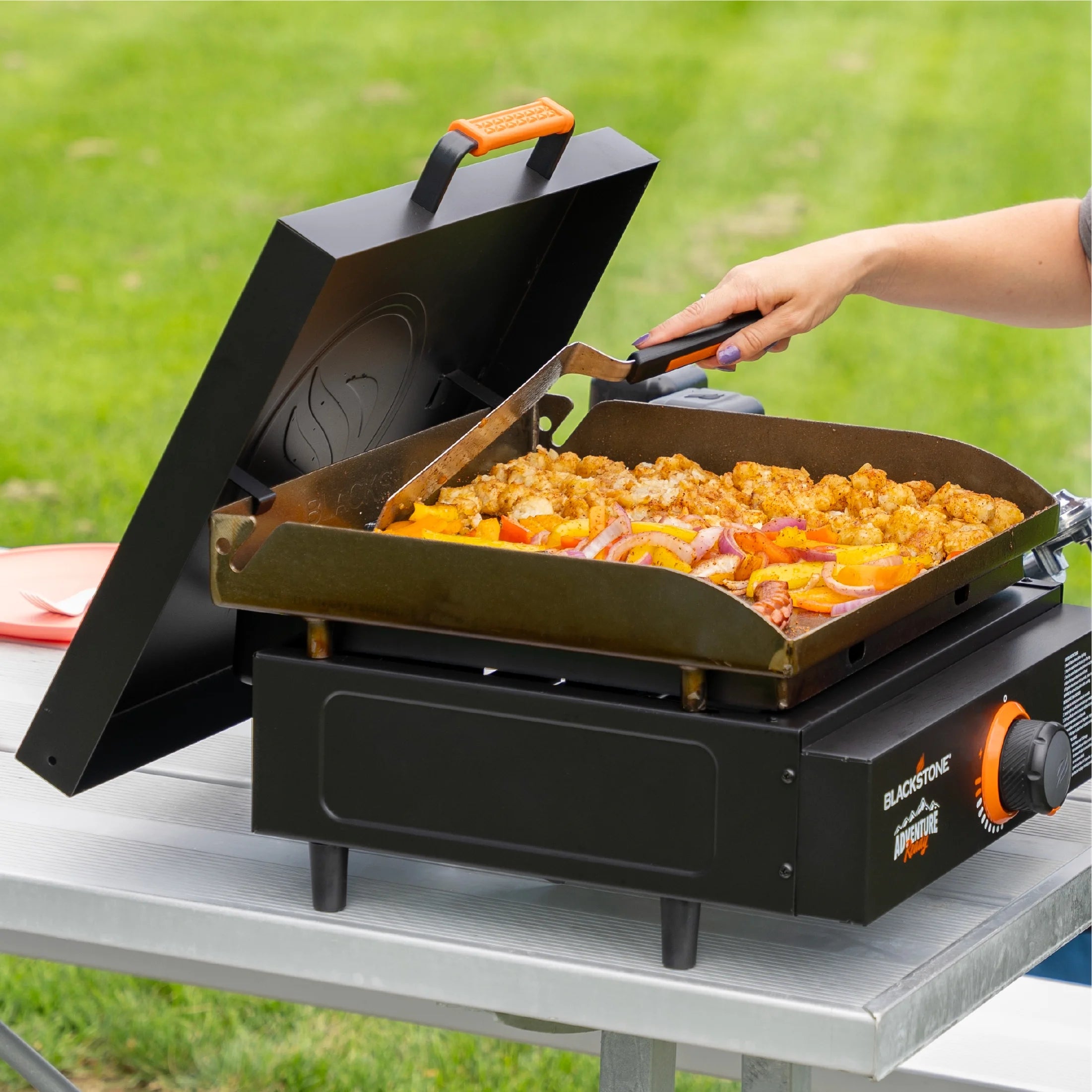 Single Burner 17" Adventure Ready Propane Tabletop Griddle with Hard Cover