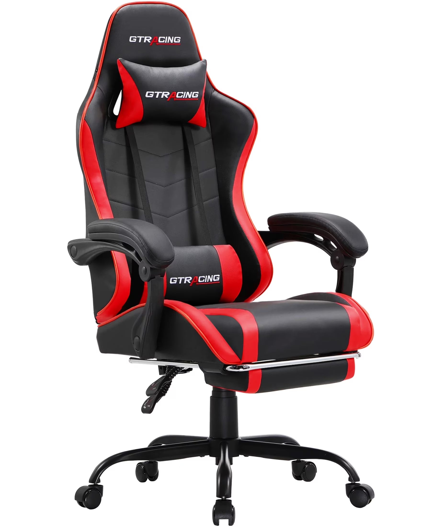 Ergonomic GTWD-200 Gaming and Office Chair with Adjustable Pillows and Footrest, Red