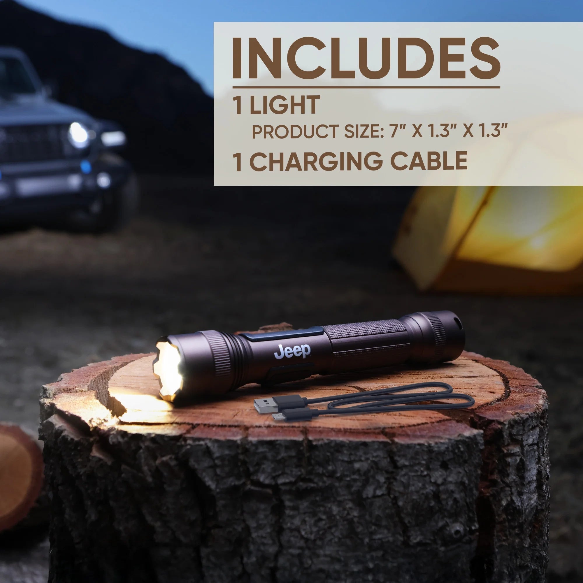 Jeep Rechargeable LED Flashlight with Power Indicator, High Powered 1,000 Lumens, EDC Torch Light, Durable for Camping, Tactical, Emergency Use, Running and Hunting