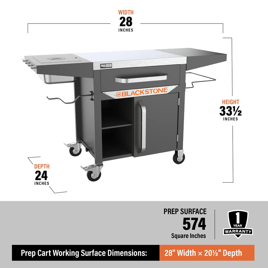 Proseries 28" Serve and Store Prep Grill Cart with Cabinet in Black