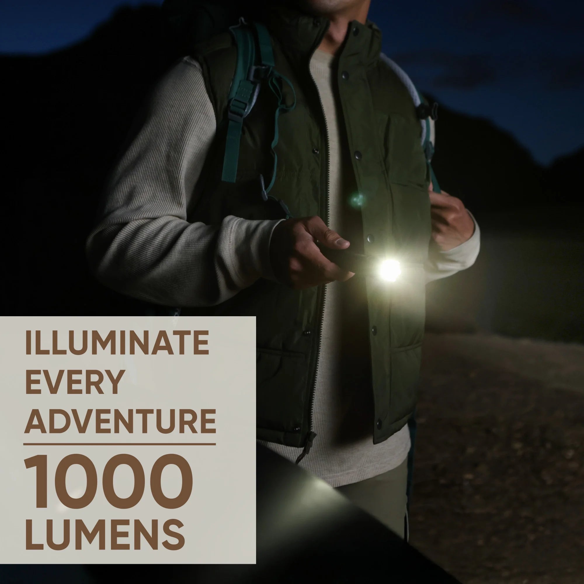 Jeep Rechargeable LED Flashlight with Power Indicator, High Powered 1,000 Lumens, EDC Torch Light, Durable for Camping, Tactical, Emergency Use, Running and Hunting
