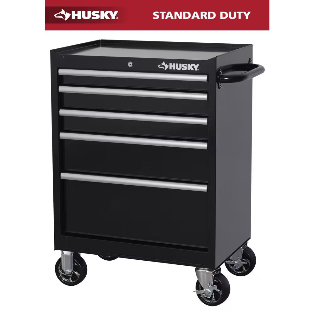 Tool Storage 27 In. W X 18 In. D 5-Drawer Gloss Black Rolling Tool Cabinet